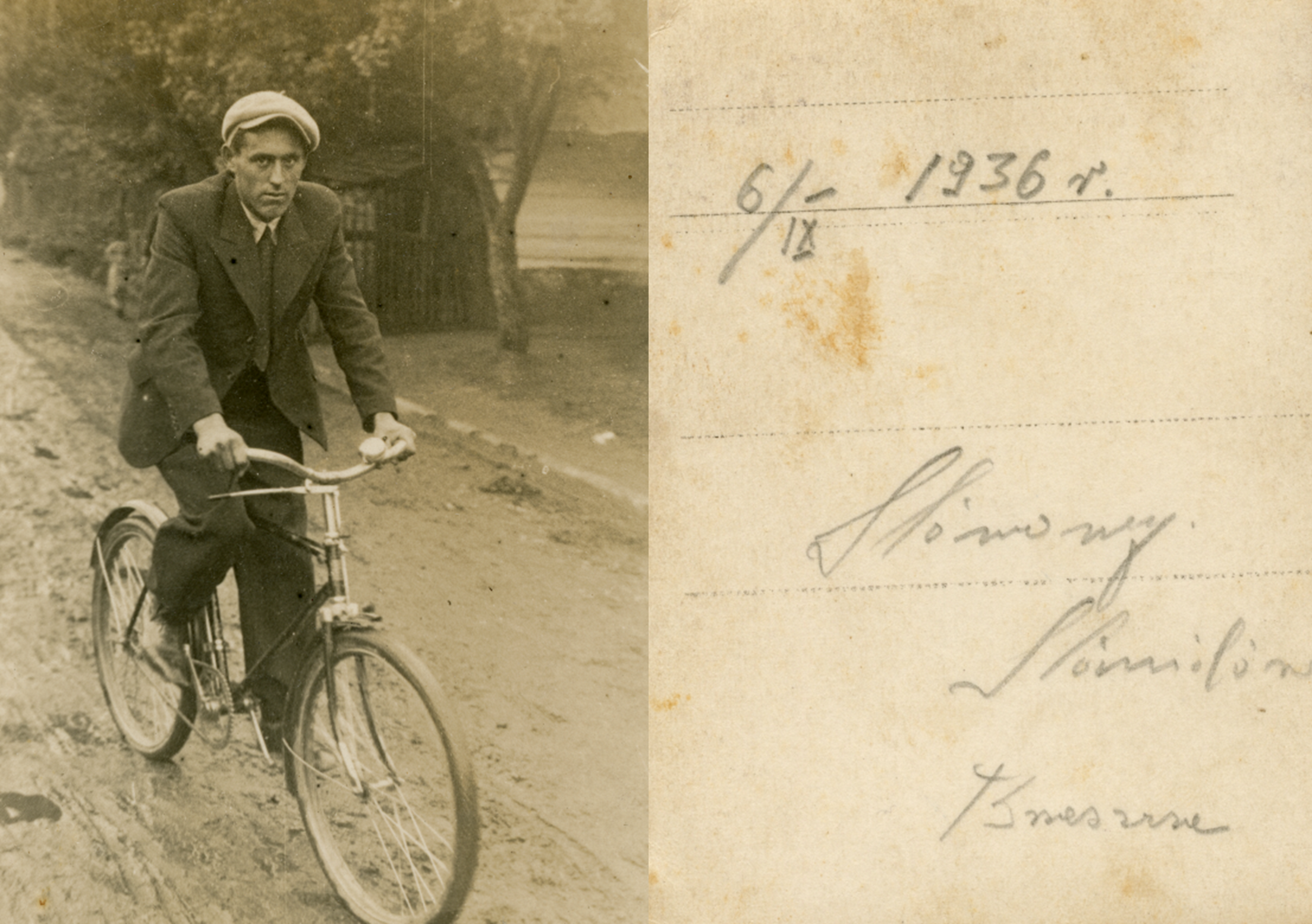 Pan Stanisław Stawowy na rowerze. Brzeszcze, 1936 rok