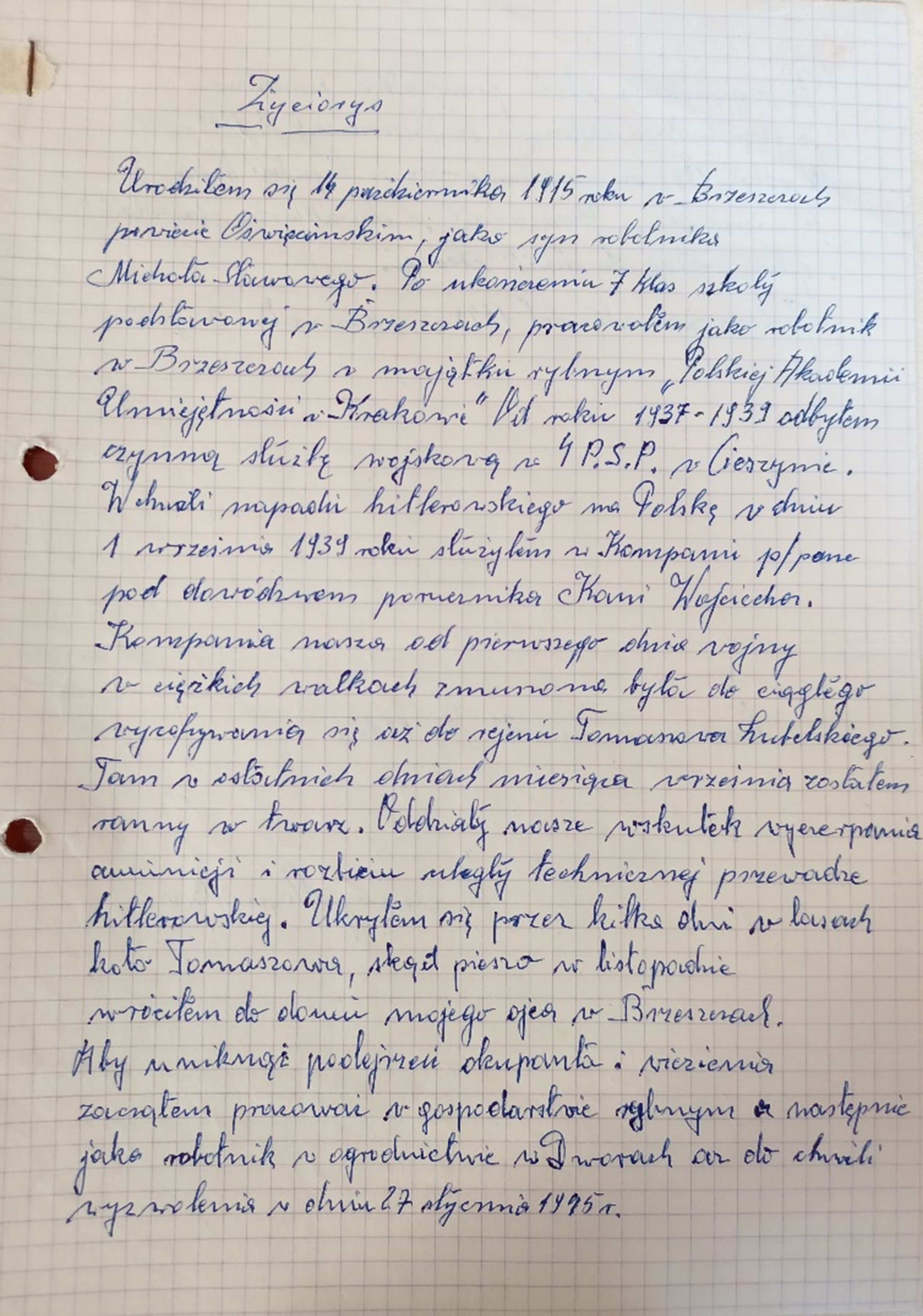 Rękopis życiorysu Pana Stanisława Stawowego